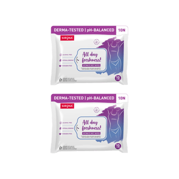 Sirona Natural Intimate Wipes, pH Balanced - Pack of 2