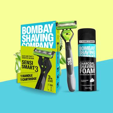 Bombay Shaving Company Sensi Smart 3 Razor & Charcoal Shaving Foam Combo