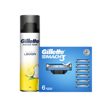 Gillette Mach3 Men's Razor Cartridge +  Lemon Shaving Foam Combo