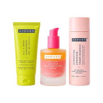 Hyphen All I Need Sunscreen (SPF 50 PA++++) +  Ceramide Milky Toner with Rice Water +  Dual-Phase Advanced De-Pigmentation Face Serum Combo