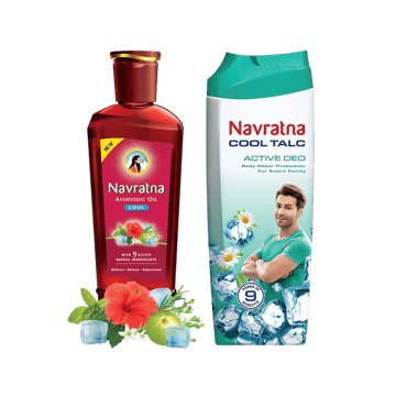 Navratna Cool Ayurvedic Hair Oil +  Cool Talc Powder for Freshness Combo