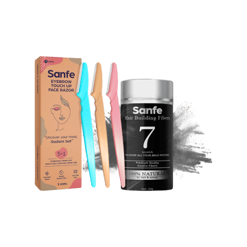 Sanfe Reusable Eyebrow Touch Up Face Razor +  Hair Building & Locking Fiber - Hair Powder (Natural Black) Combo