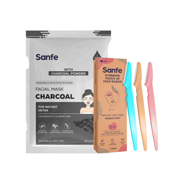 Sanfe Reusable Eyebrow Touch Up Face Razor +  Instant Detan Charcoal Face Sheet Mask Combo