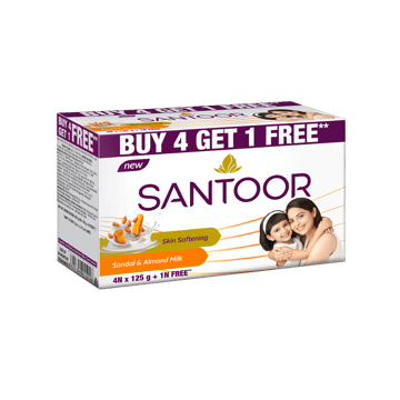 Santoor Skin Softening Sandal & Almond Milk Soap - Buy 4 Get 1 Free