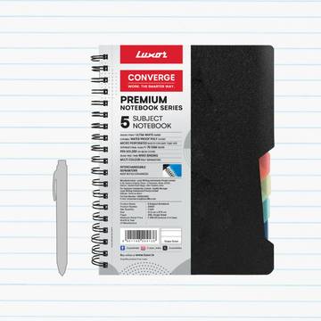 Luxor 5 Subject Single Line Notebook (A4, Black)