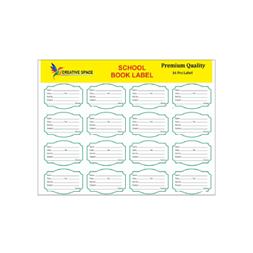 Creative Space Name Label for School Notebook (White, Green)