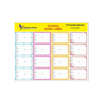 Creative Space Name Label for School Notebook (Multicolour)