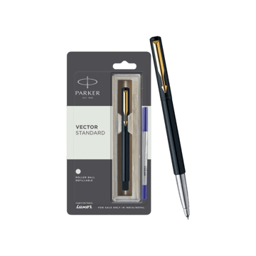 Parker Vector Standard Gold Trim Roller Ball Pen with Refill (Blue)