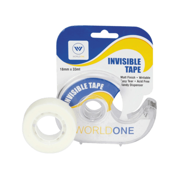 Worldone Invisible Tape & Dispenser (Transparent, 33 mtr x 18mm)