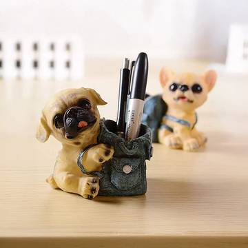 Tied Ribbons Cute Dog Design Pen Stand (Brown)