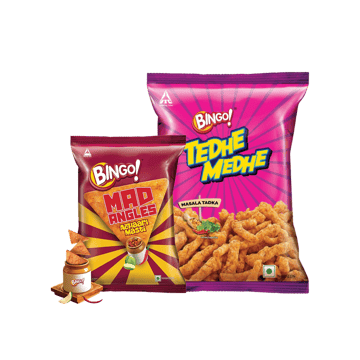 Bingo Tedhe Medhe Masala Tadka Crisps + Bingo Mad Angles Achaari Masti Crisps / Chips Combo