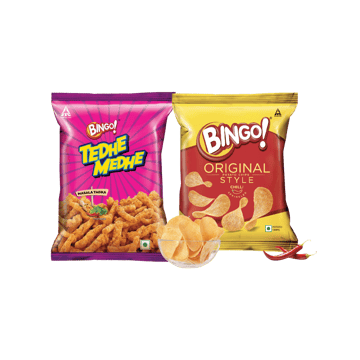 Bingo Tedhe Medhe Masala Tadka Crisps + Bingo Original Style Chilli Potato Chips Combo