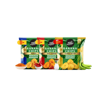 Too Yumm Spicy Korean Nendran Banana Chips +  Masala Nendran Banana Chips (No Palm Oil) +  Classic Salted Nendran Banana Chips Combo