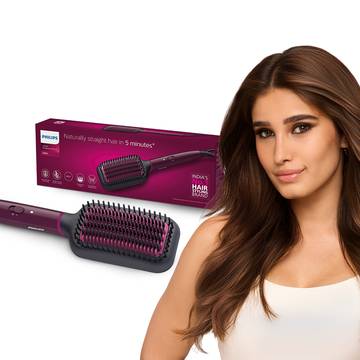Philips Heated Hair Brush Straightener (Black, Pink)