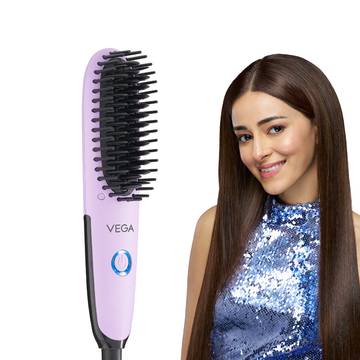 Vega Mini Hair Brush Straightener (Purple, 28 W)